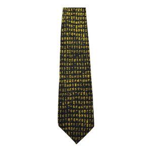 Gold City Ancient Letters Pattern Yellow 100% Silk Necktie